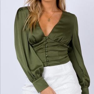 Princess Polly Green Button Blouse